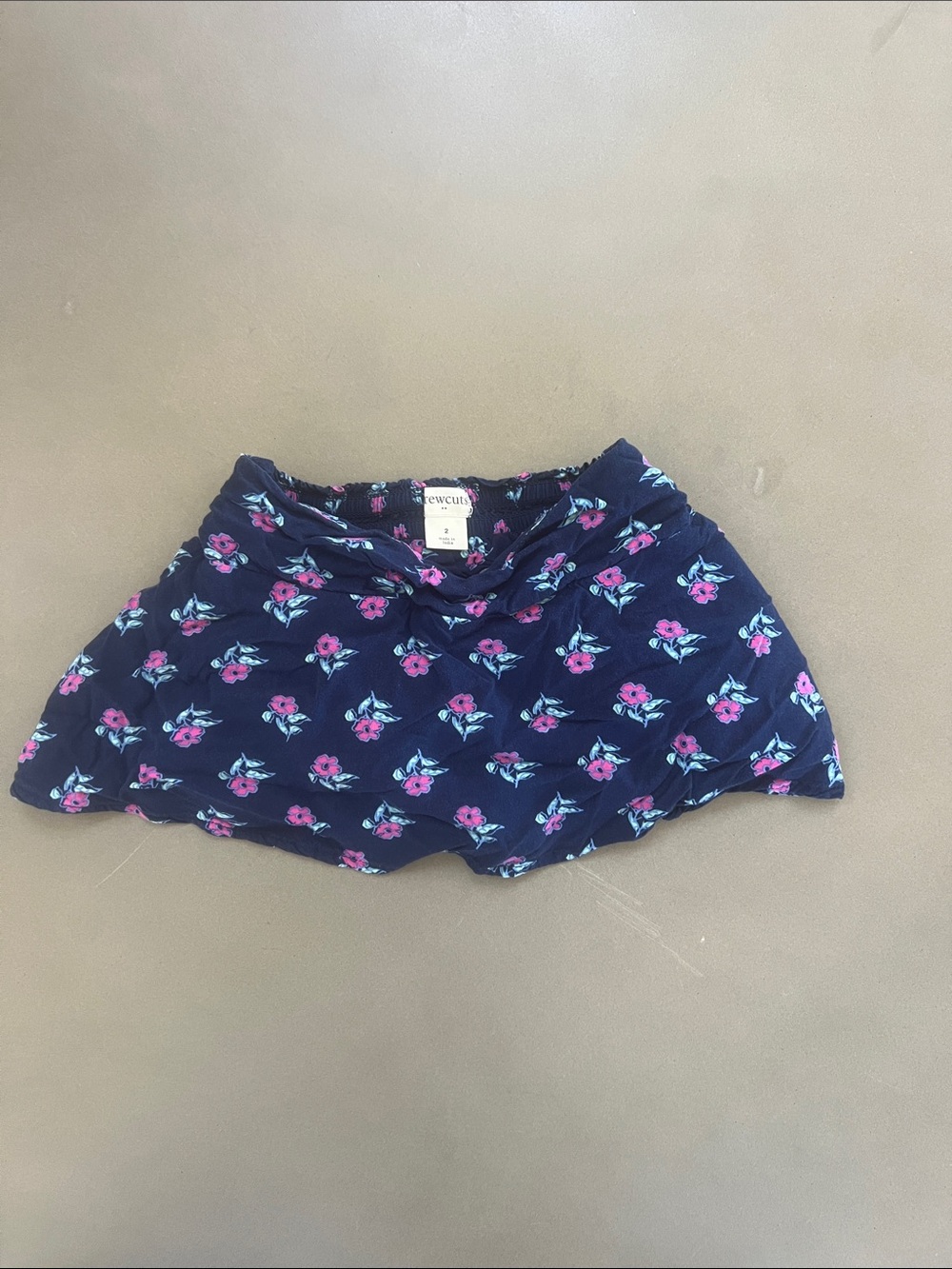 Crewcuts Navy Floral Skirt with Pink & Light Blue Blooms